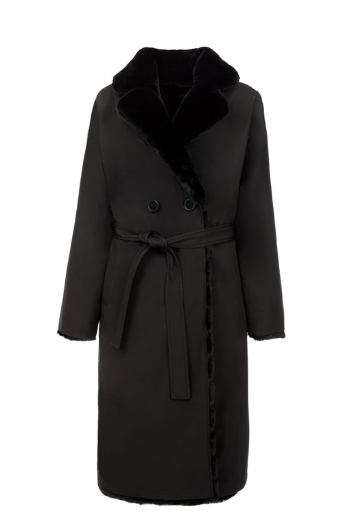 Petite M. Kunstfell Trenchcoat in Schwarz Black Friday Preise