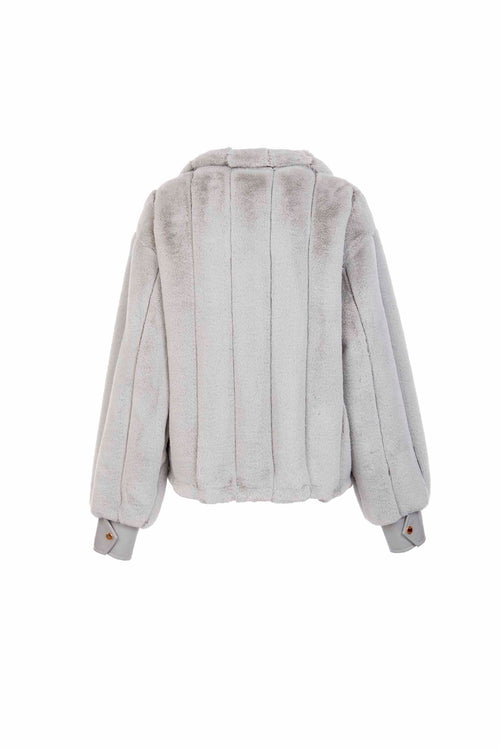 Petite M. Kunstpelz Bomberjacke in Silbergrau Fabrikverkauf
