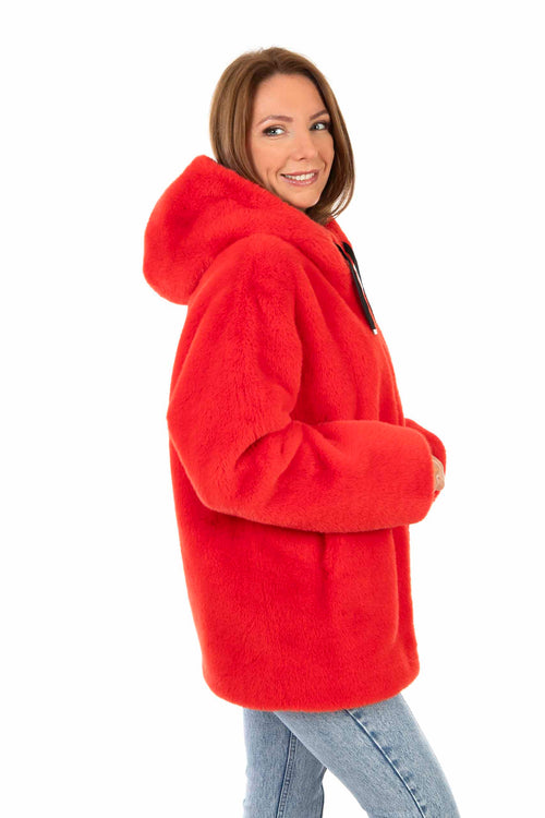 Petite M. Jacke in Kunstpelz mit Kapuze, Rot Limitierter Zeitrabatt