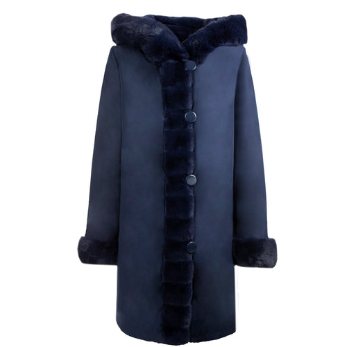 Petite M. Wendemantel mit Kapuze in Kunstfell und Microfaser, Farbe Blau Black Friday