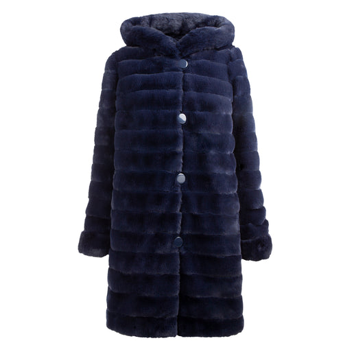 Petite M. Wendemantel mit Kapuze in Kunstfell und Microfaser, Farbe Blau Black Friday