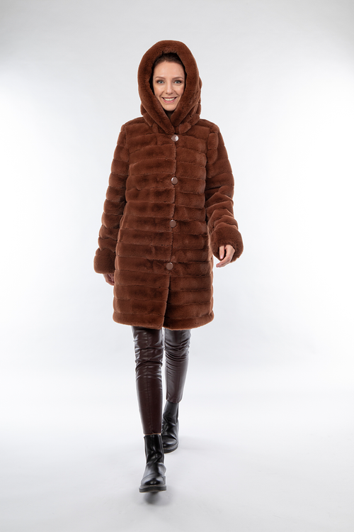 Petite M. Wendemantel mit Kapuze in Kunstfell und Microfaser, Farbe Cognac Weihnachtsangebot