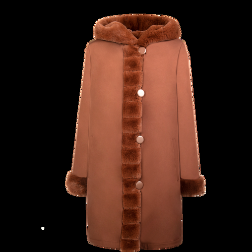 Petite M. Wendemantel mit Kapuze in Kunstfell und Microfaser, Farbe Cognac Weihnachtsangebot