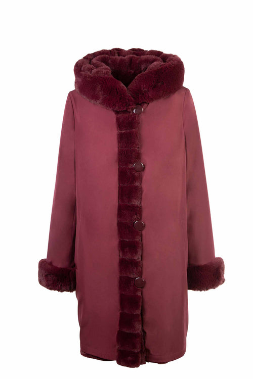 Petite M. Wendemantel mit Kapuze in Kunstfell und Microfaser, Farbe Weinrot Osterangebot