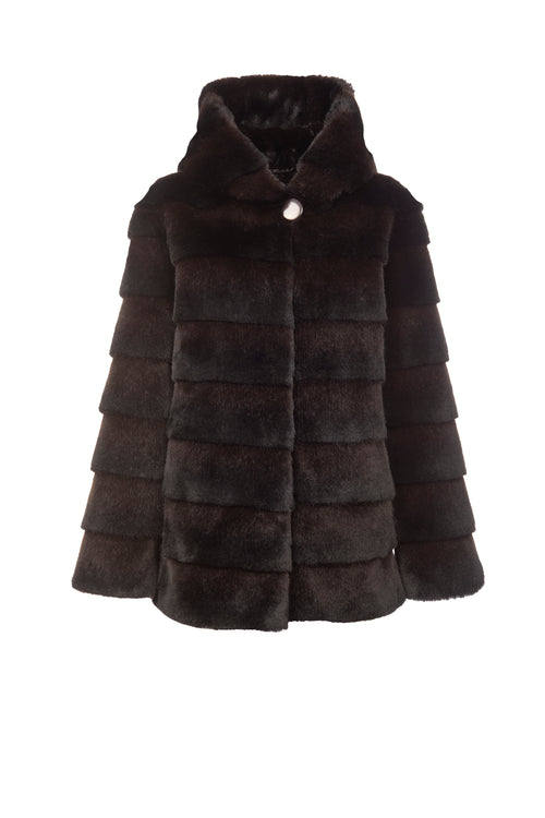 Petite M. Kunstpelz Jacke mit Kapuze in der Farbe braun-schwarz Neuheiten