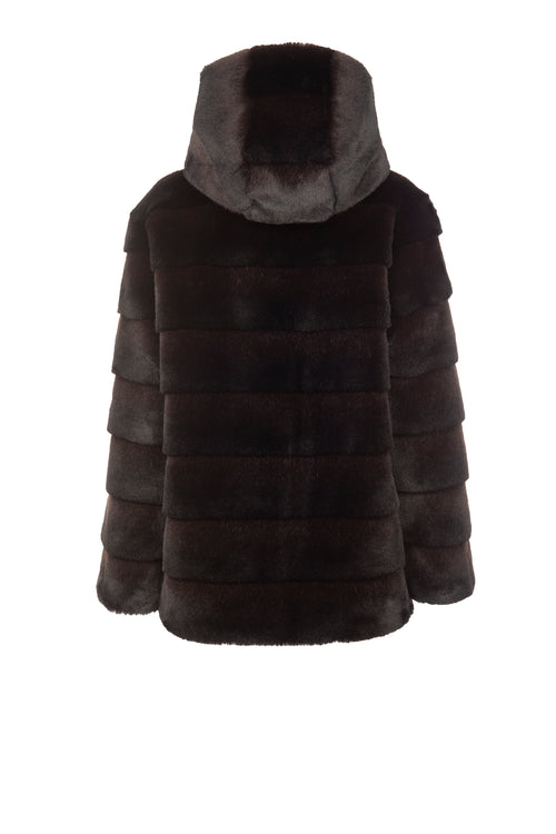Petite M. Kunstpelz Jacke mit Kapuze in der Farbe braun-schwarz Neuheiten