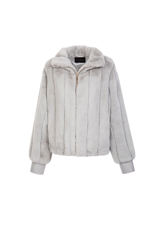 Petite M. Kunstpelz Bomberjacke in Silbergrau Saisonale Angebote