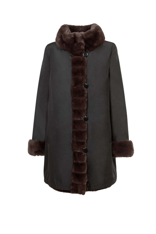 Petite M. Kunstpelz Jacke zum Wenden Schwarz - Braun Letzte 2 Tage