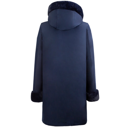 Petite M. Wendemantel mit Kapuze in Kunstfell und Microfaser, Farbe Blau Letzter Tag