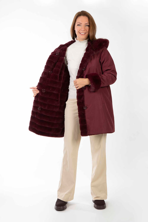 Petite M. Wendemantel mit Kapuze in Kunstfell und Microfaser, Farbe Weinrot Black Friday Preise