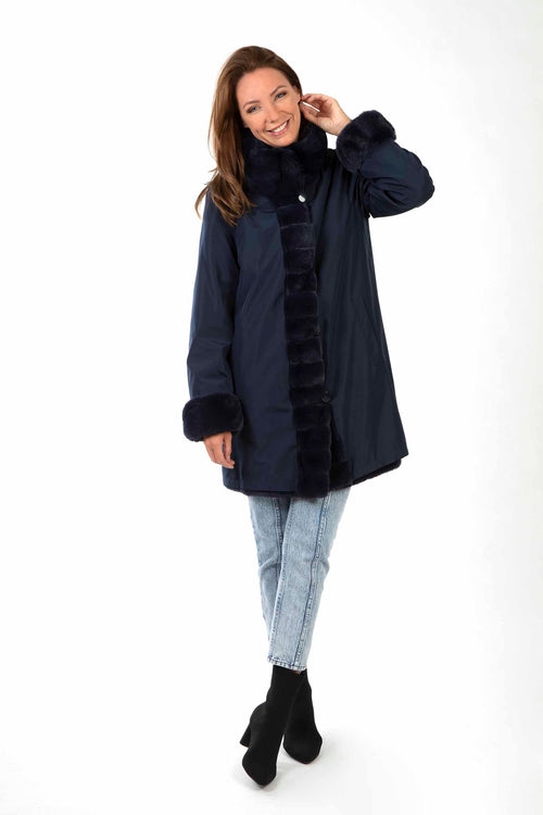 Petite M. Kunstpelz Jacke zum Wenden Blau Fabrikpreis