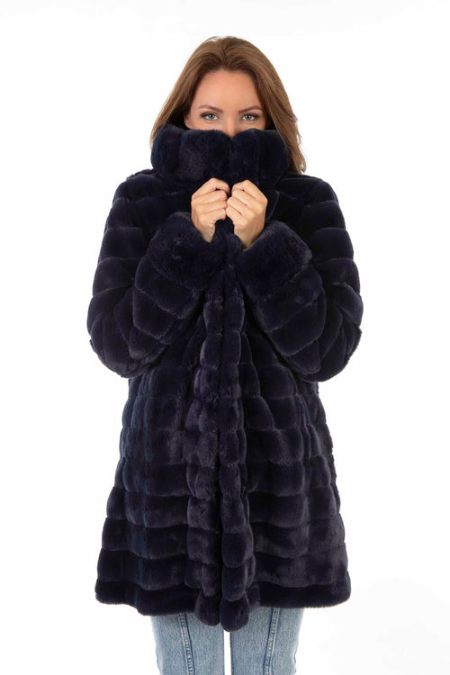 Petite M. Kunstpelz Jacke zum Wenden Blau Großer Ausverkauf