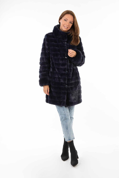 Petite M. Kunstpelz Jacke zum Wenden Blau Großer Ausverkauf