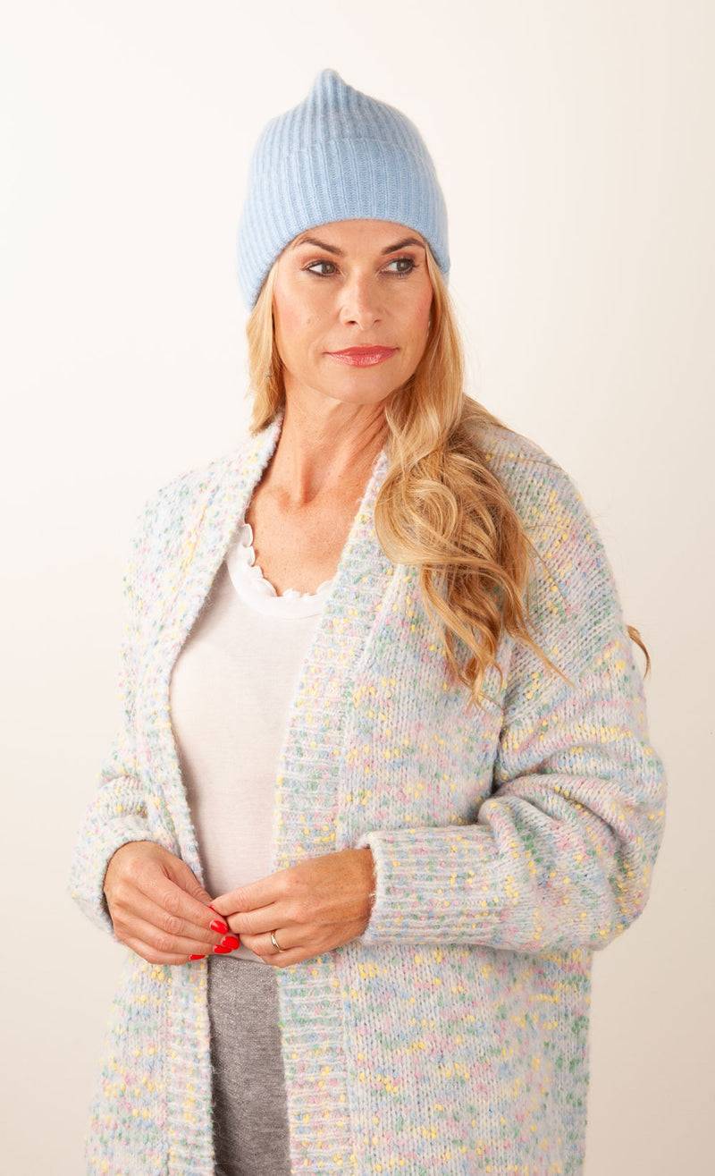 fleur Kaschmir Mütze Melange Blau Weihnachtsangebot
