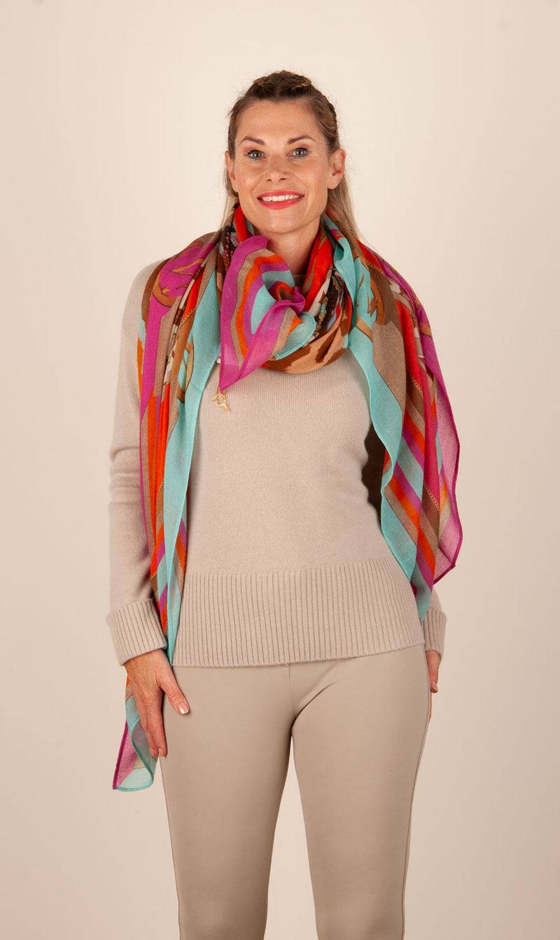 Mucho Gusto Viereckstuch „Zürich“ Pink | Türkis | Multicolor Blitzangebot