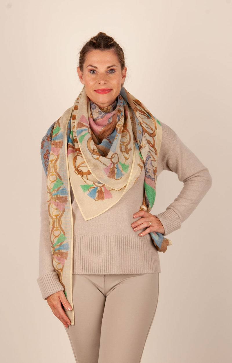 Mucho Gusto Viereckstuch „Zürich“ Creme | Beige | Multicolor Große Rabatte