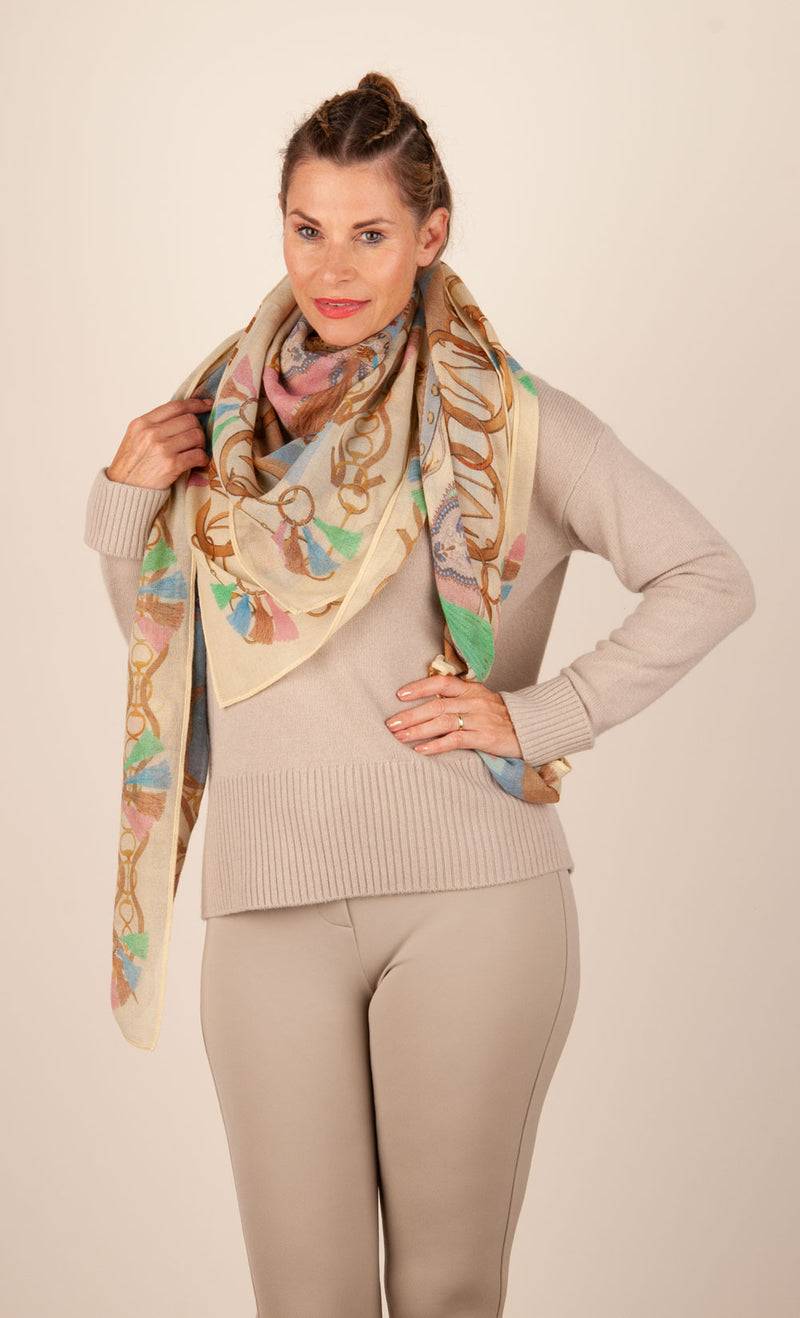 Mucho Gusto Viereckstuch „Zürich“ Creme | Beige | Multicolor Große Rabatte