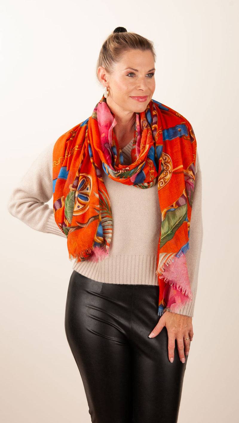 Simone Bruns Schal „Blumen“ Orange | Multicolor Saisonale Angebote