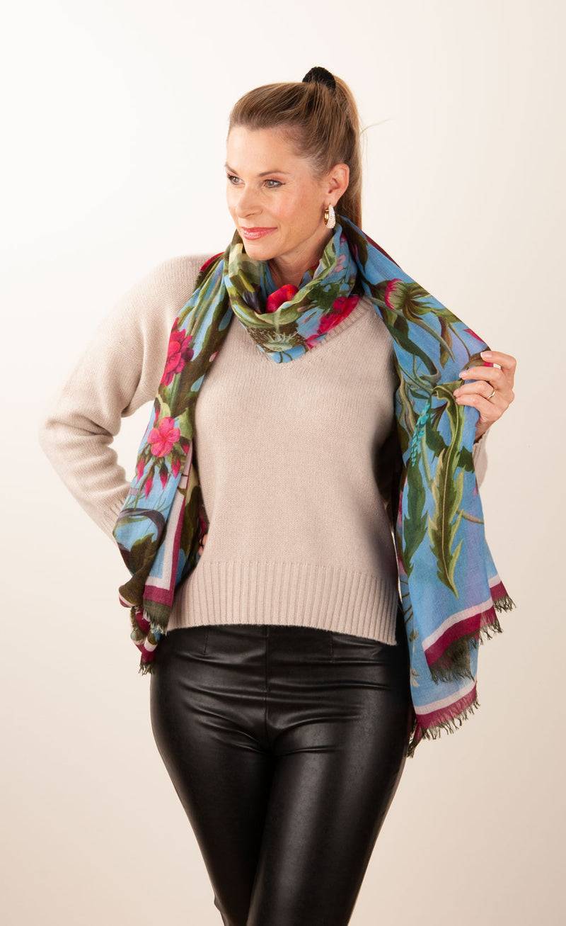 Simone Bruns Schal „Blumen & Blätter“ Blau | Multicolor Kauf eins, bekomm eins gratis