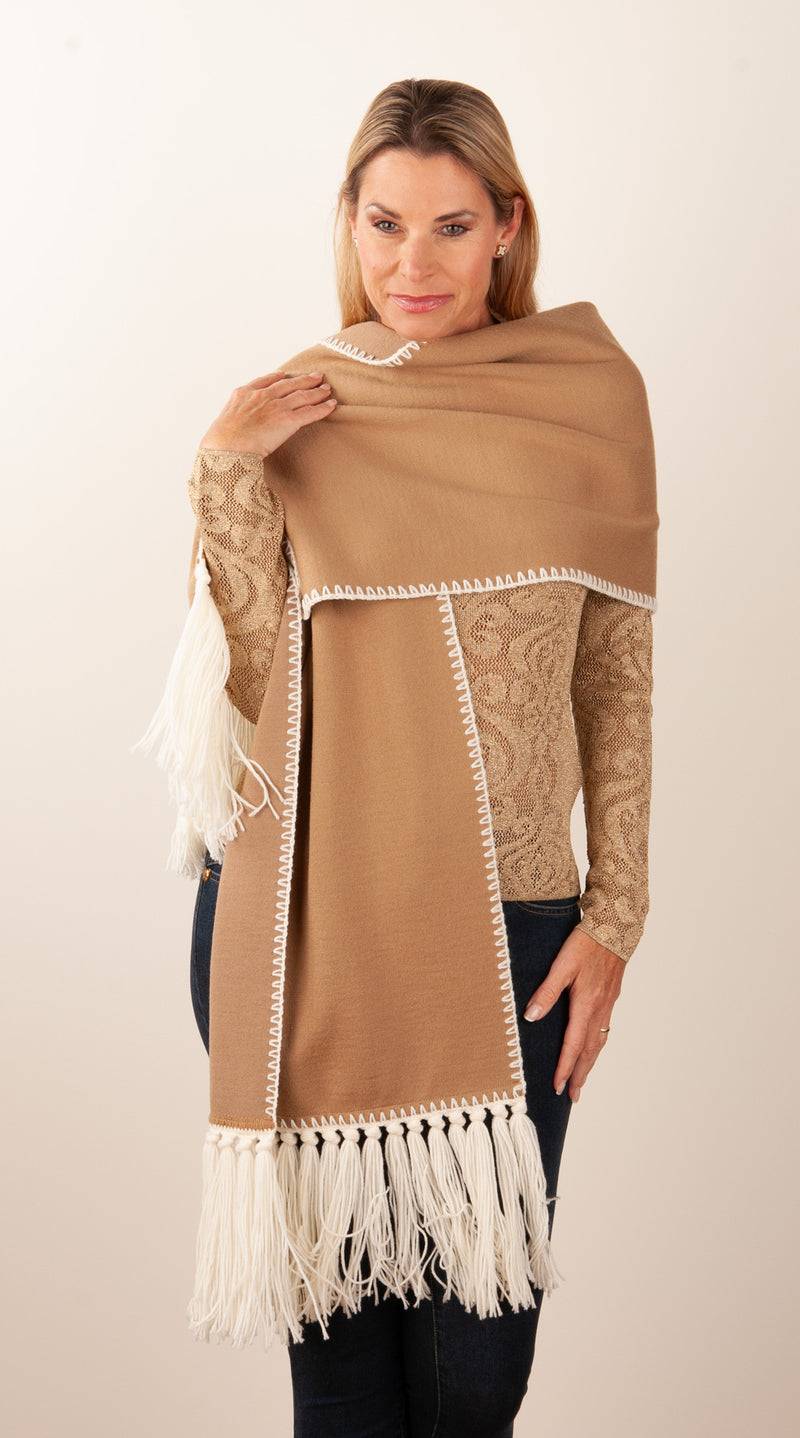 Luisa Spagnoli Schal Camel | Weiß Sonderangebote