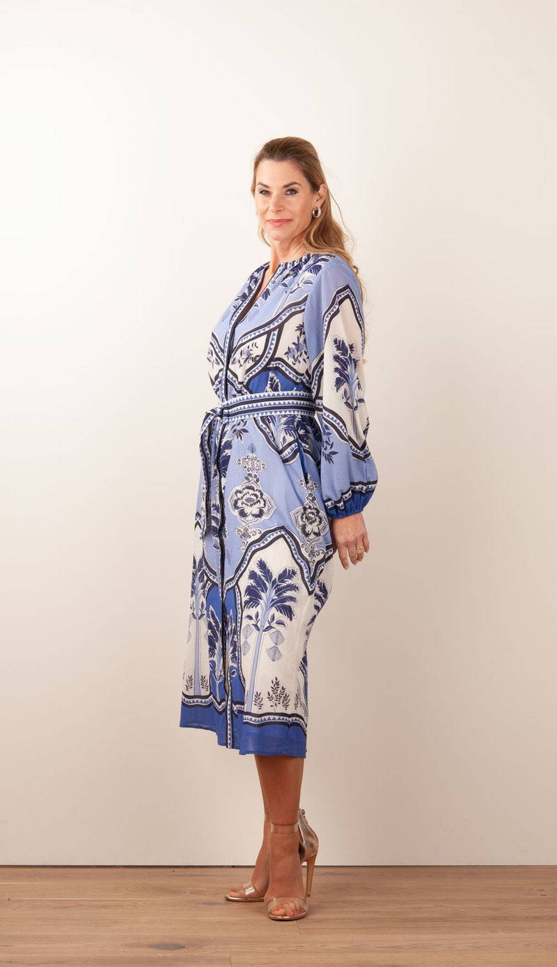 IVI Collection Kleid Creme | Blau Speichern exportieren