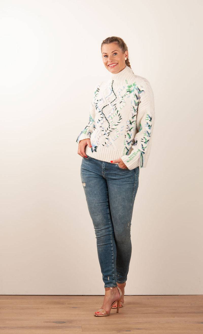 Paschwork Pullover Offwhite | Grün | Flieder Riesige Ersparnisse