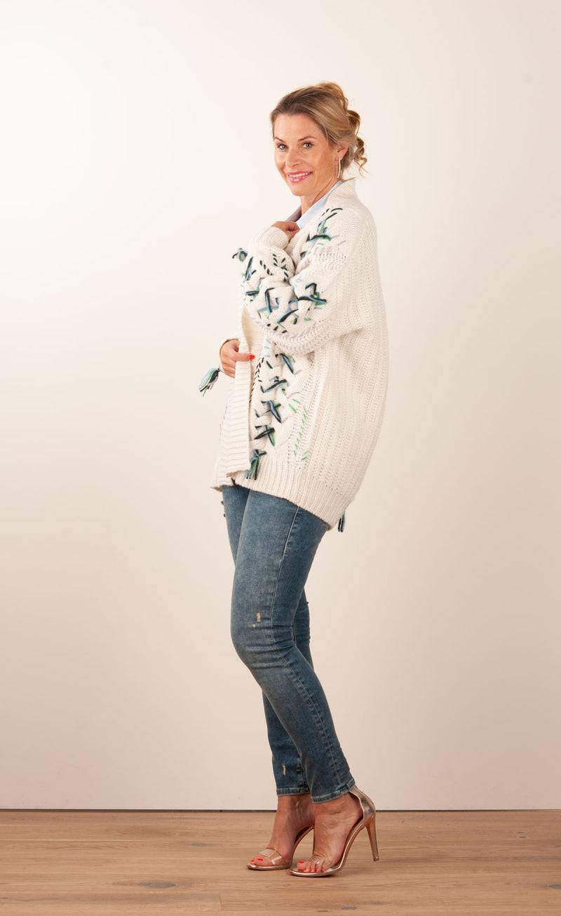 Paschwork Strickjacke Offwhite | Schwarz | Grün Tiefpreis