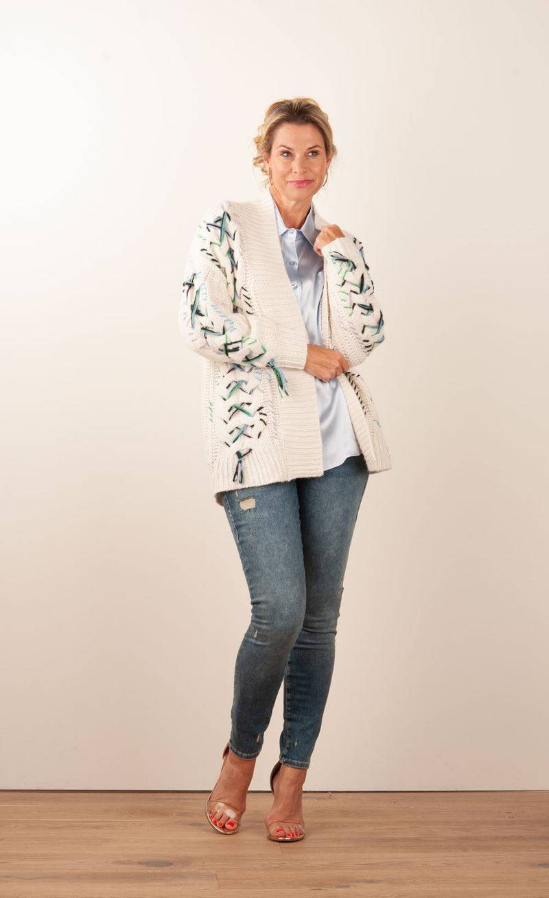Paschwork Strickjacke Offwhite | Schwarz | Grün Tiefpreis