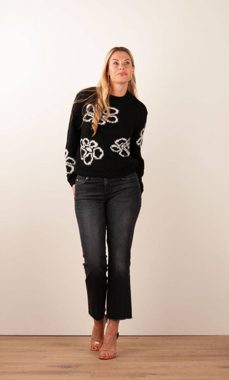 fleur Pullover „Blumen“ Schwarz | Weiß Kostenloser Versand international