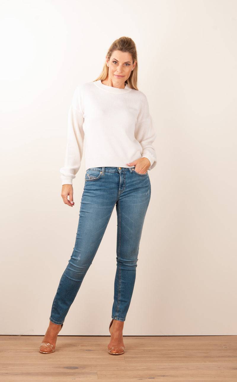 SEM PER LEI. Kaschmir Pullover Offwhite Preisnachlass