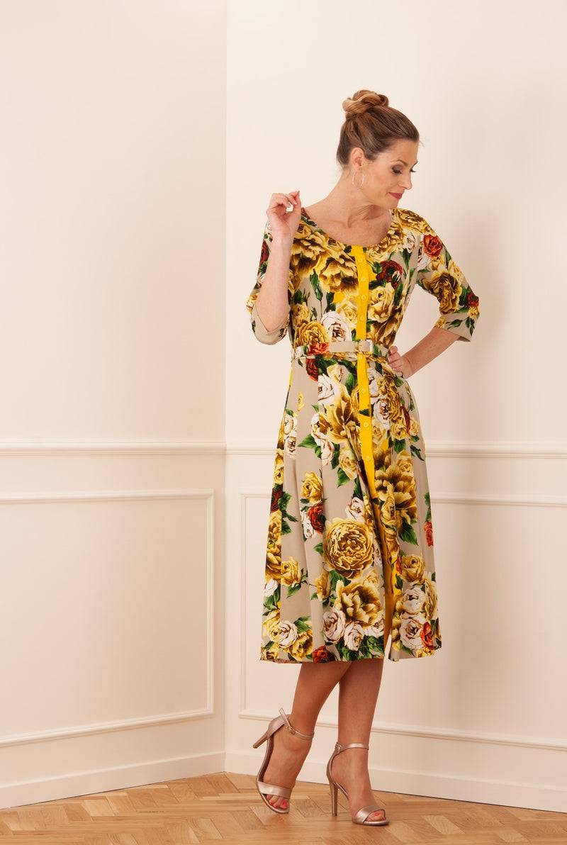 Samantha Sung Kleid „Audrey“ Gelb | Grün | Taupe Sonderangebote