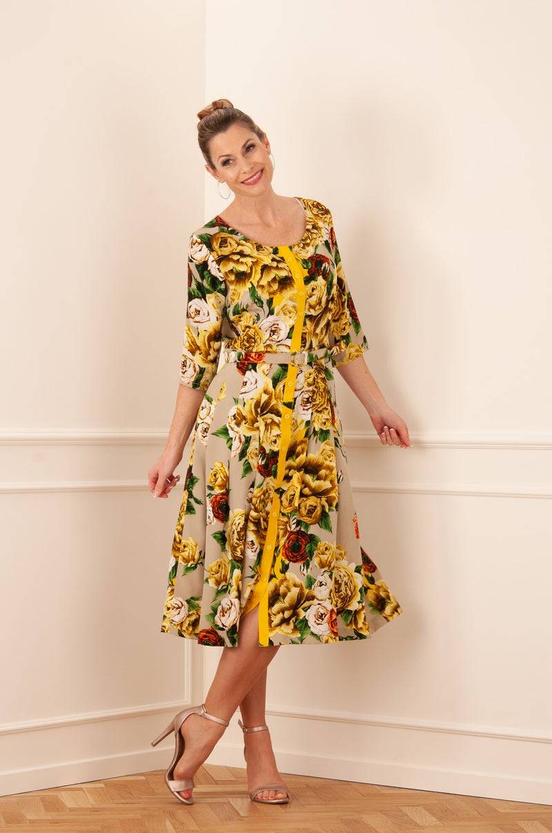 Samantha Sung Kleid „Audrey“ Gelb | Grün | Taupe Sonderangebote