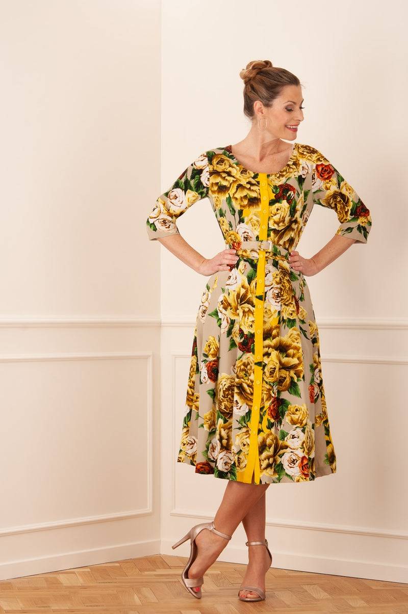 Samantha Sung Kleid „Audrey“ Gelb | Grün | Taupe Sonderangebote