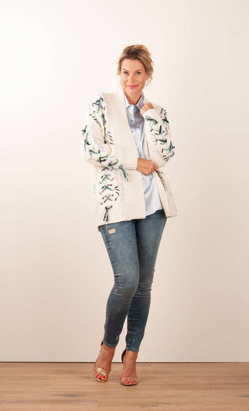 Paschwork Strickjacke Offwhite | Schwarz | Grün Günstiger Verkauf