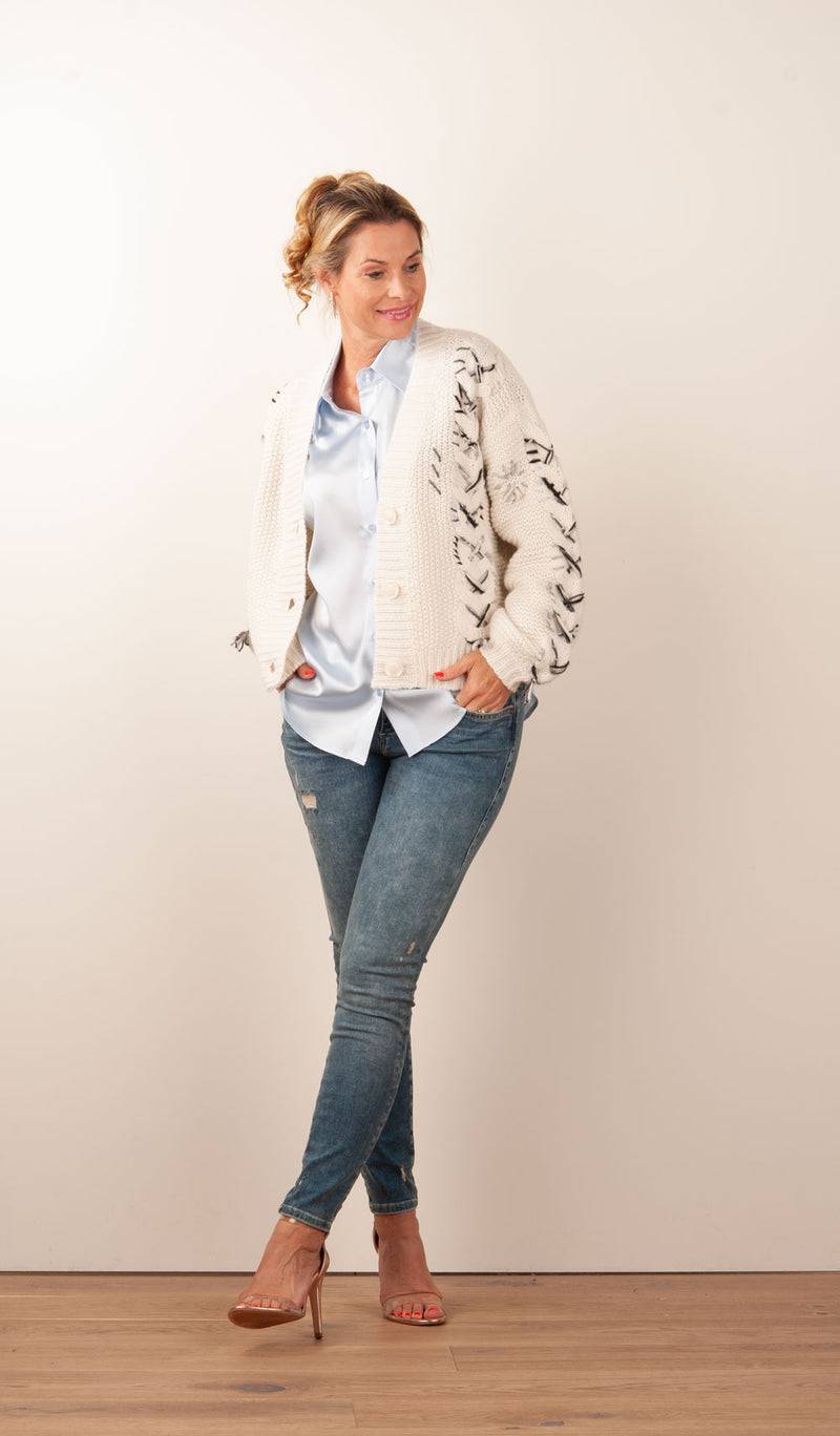 Paschwork Strickjacke Offwhite | Grau | Schwarz Fabrikverkauf