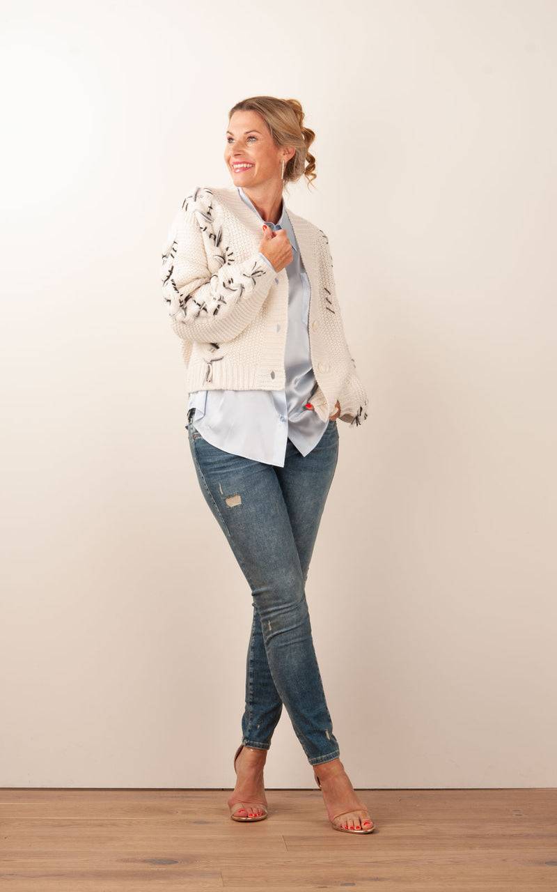 Paschwork Strickjacke Offwhite | Grau | Schwarz Fabrikverkauf