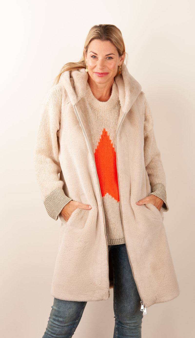 Glox Fake-Fur-Mantel/Weste Beige