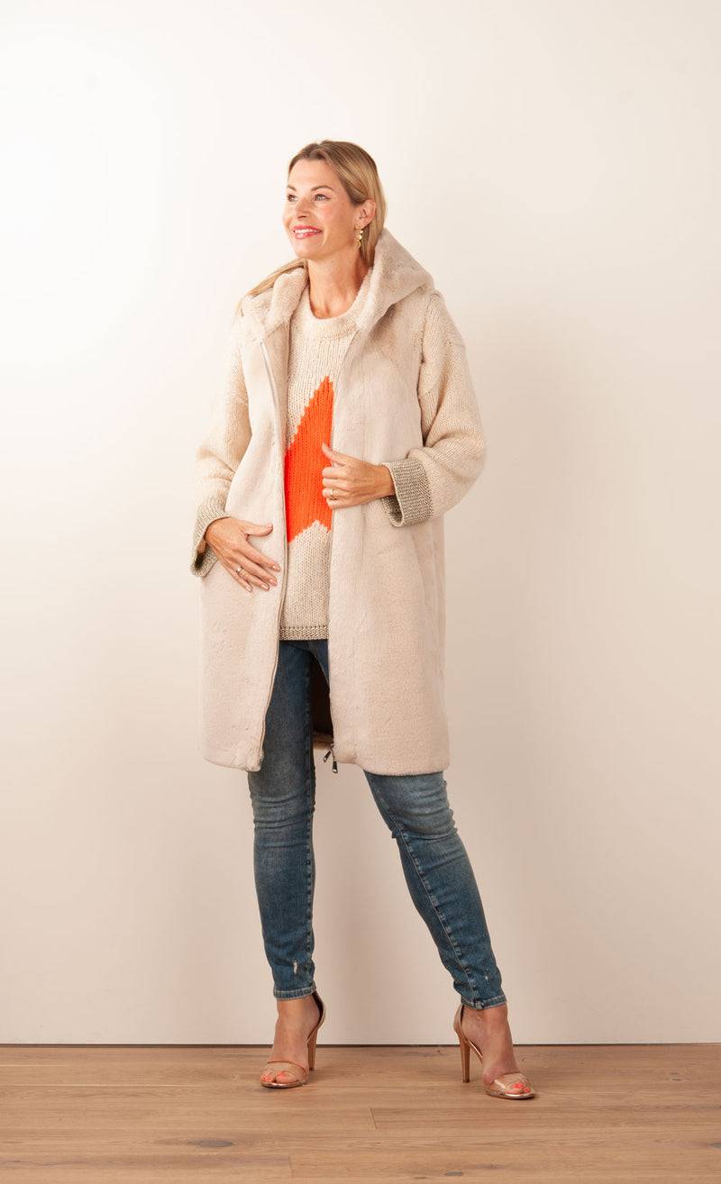 Glox Fake-Fur-Mantel/Weste Beige Muttertagsangebot