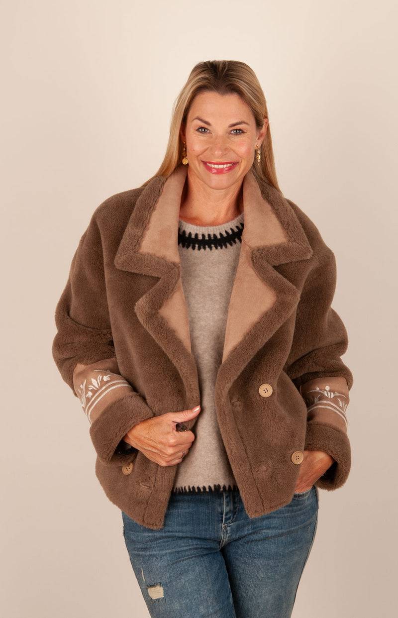 Glox Fake-Fur-Jacke Cookie