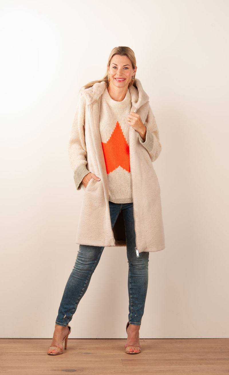 Glox Fake-Fur-Mantel/Weste Beige Nur noch ein Tag übrig