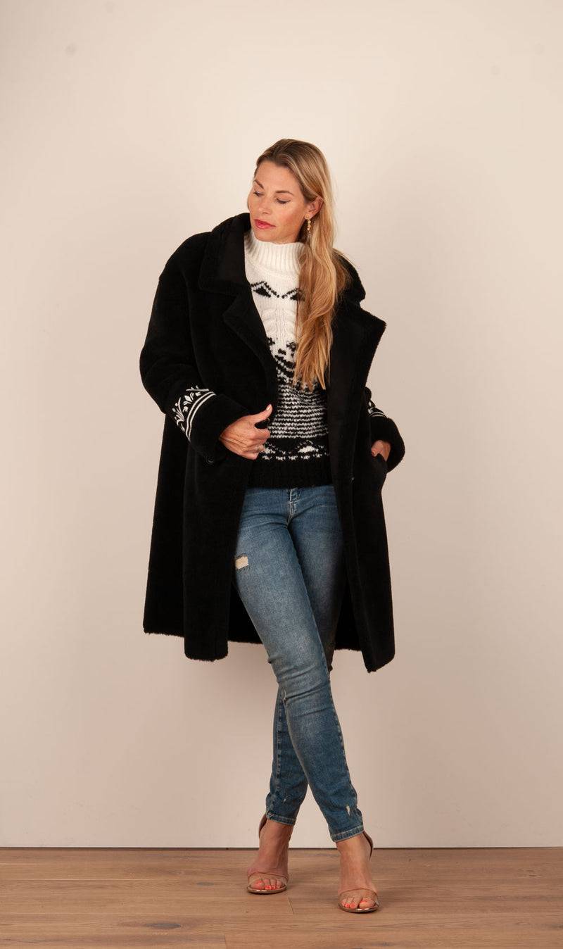 Glox Fake-Fur-Mantel Schwarz Super Rabatt