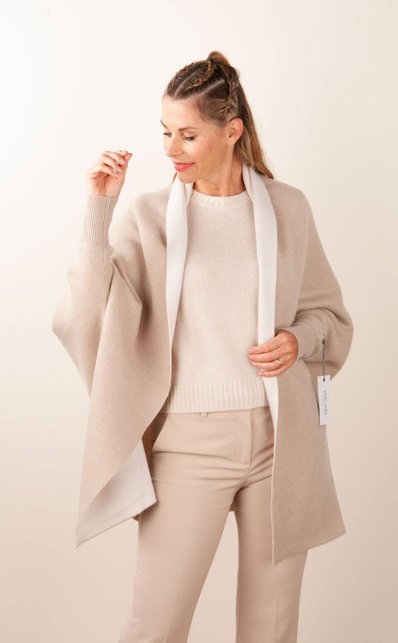 Philo-Sofie Wende-Strickmantel „Two Tone“ Beige | Creme