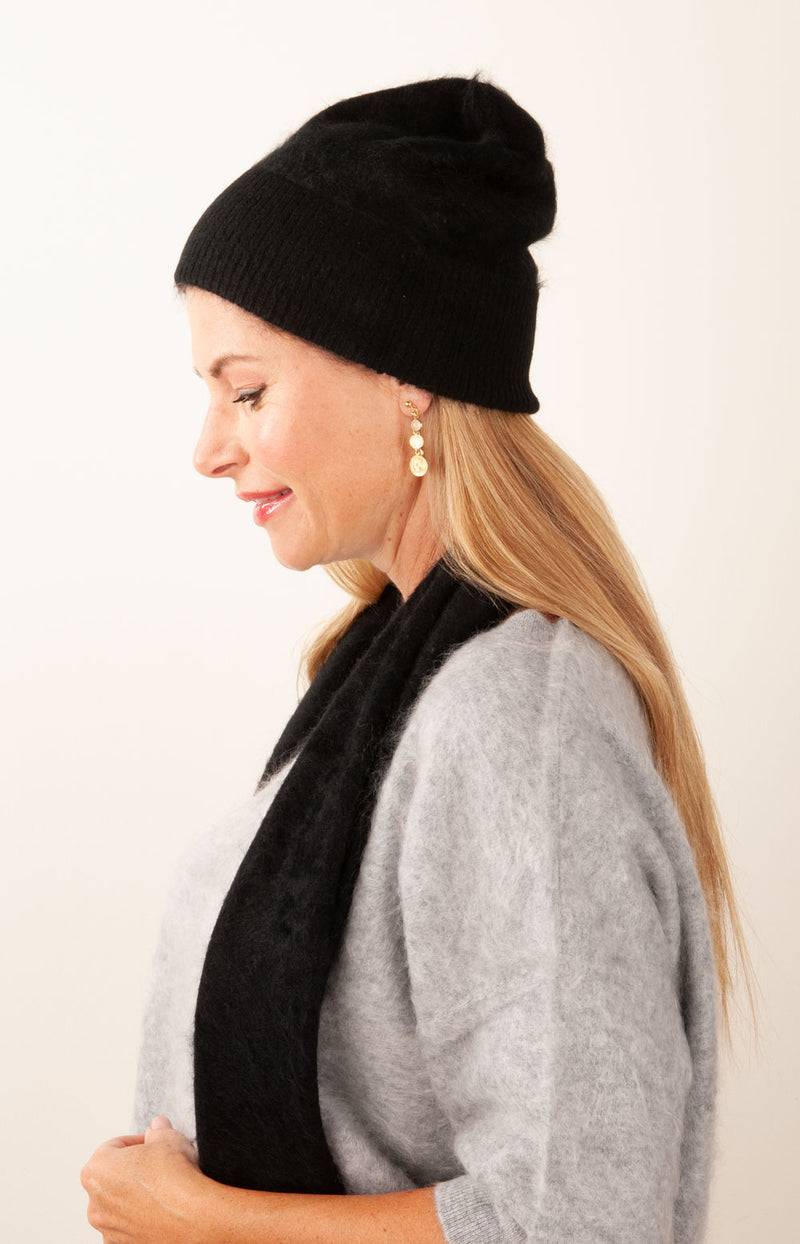 fleur Kaschmir Mütze Schwarz Sonderangebot