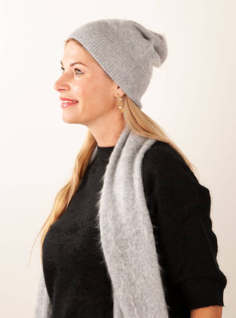 fleur Kaschmir Mütze Melange Grau Rabatt