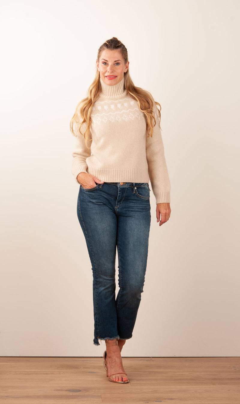 Kujten Kaschmir Pullover „Norweger“ Beige | Weiß Saisonschlussverkauf