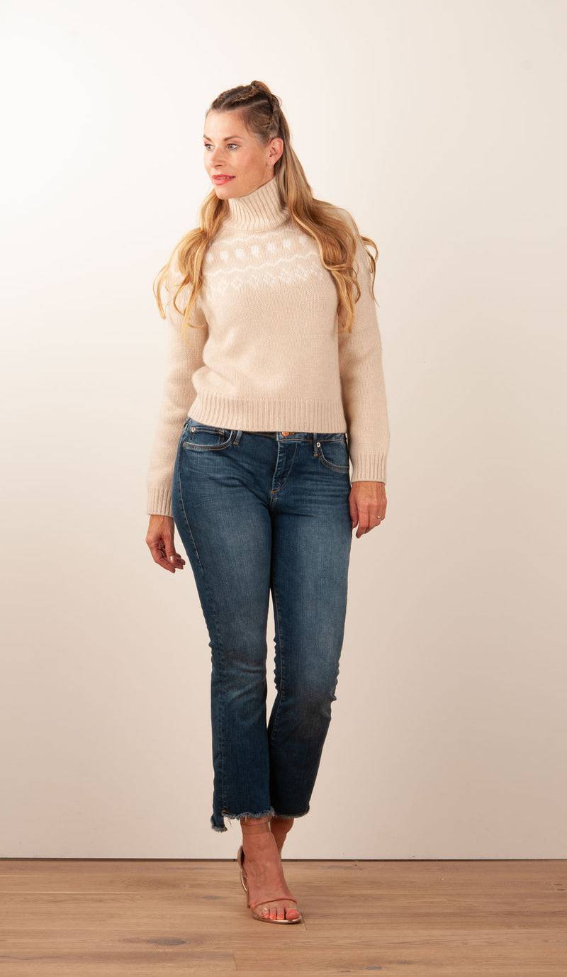 Kujten Kaschmir Pullover „Norweger“ Beige | Weiß Saisonschlussverkauf