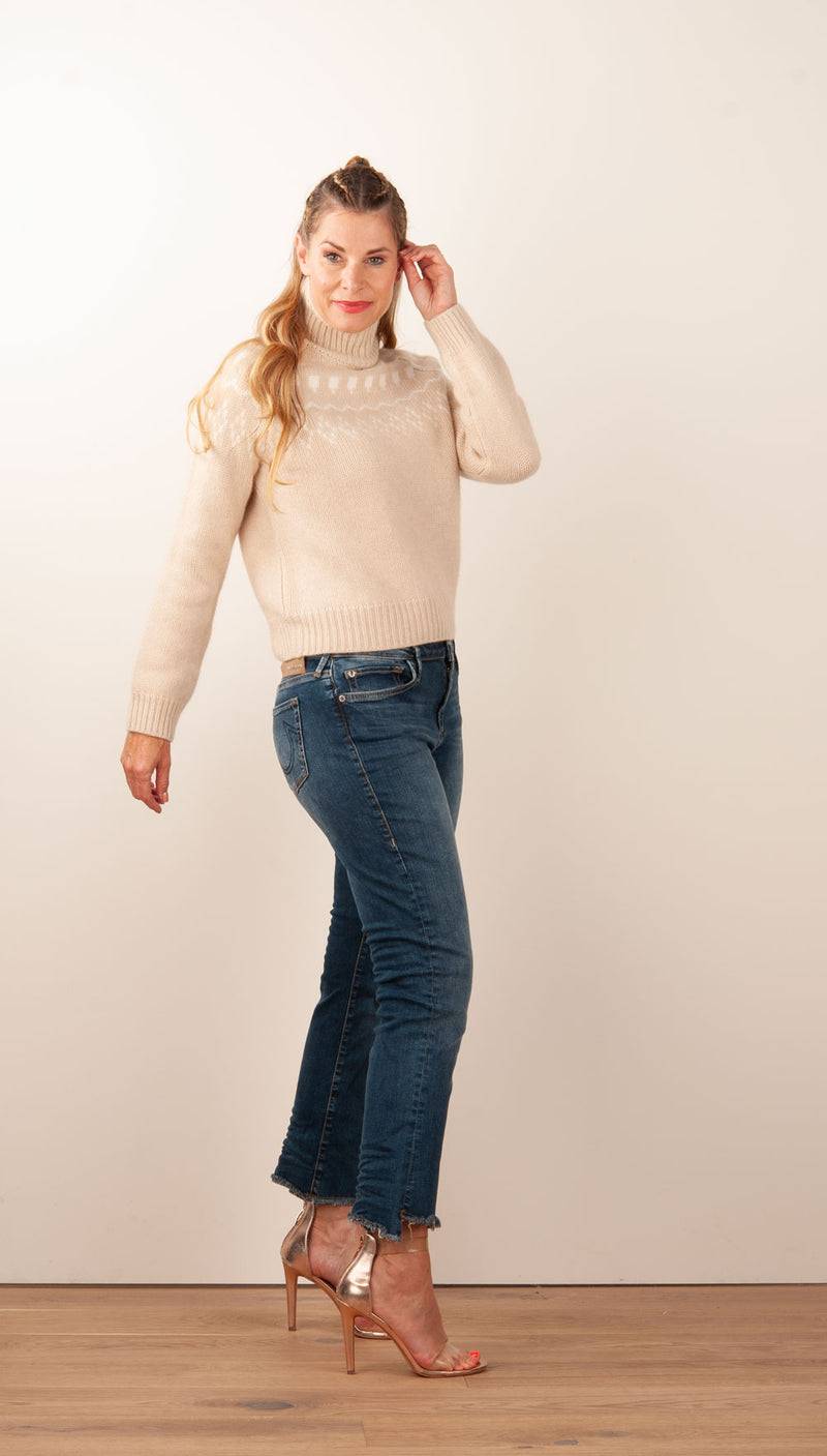 Kujten Kaschmir Pullover „Norweger“ Beige | Weiß Saisonschlussverkauf