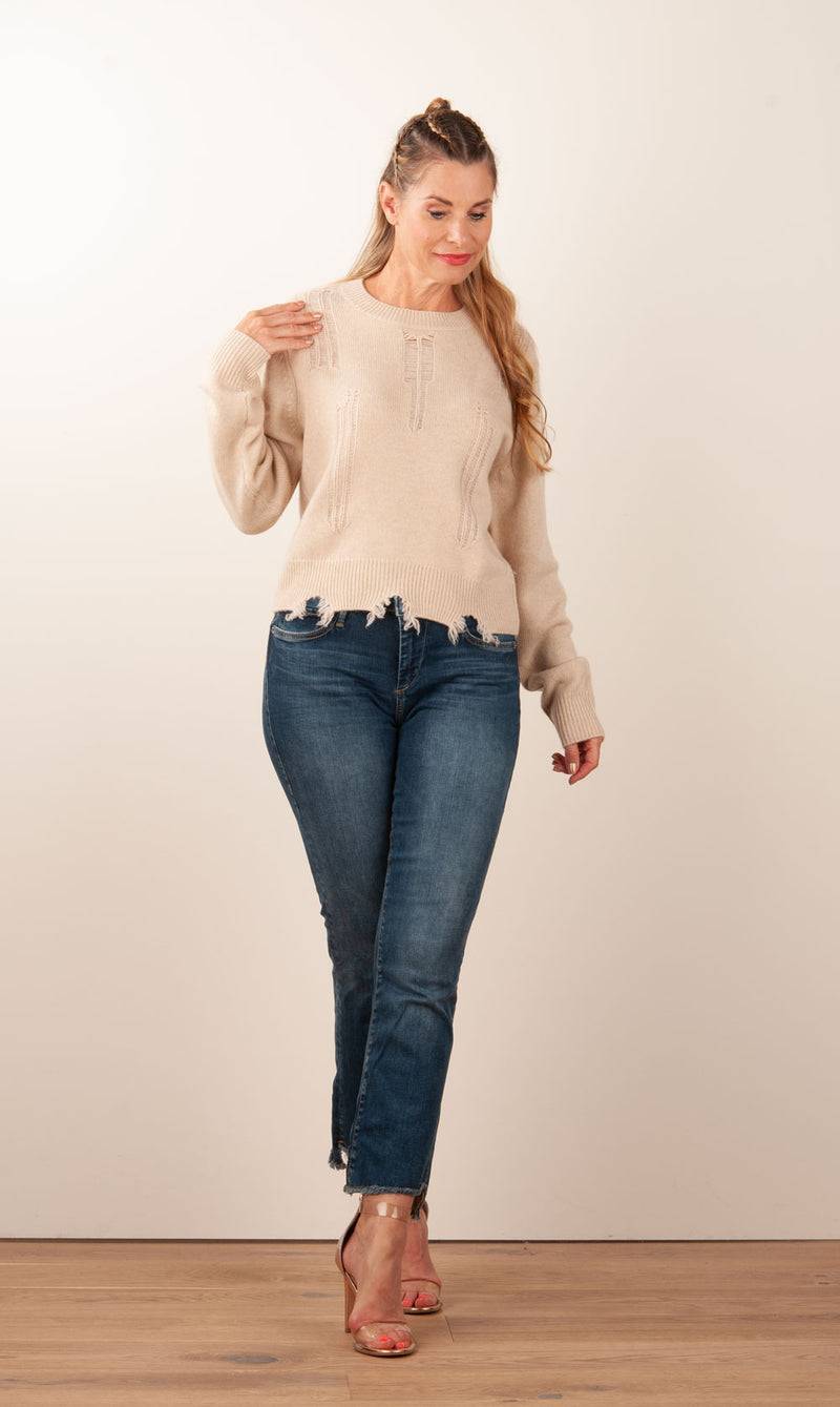 Kujten Kaschmir Pullover „Destroyed“ Beige Black Friday