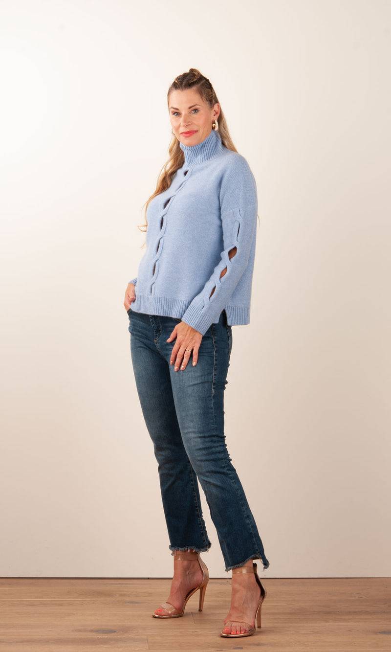 Kujten Kaschmir Pullover „Cut-Outs“ Hellblau Cyber Monday