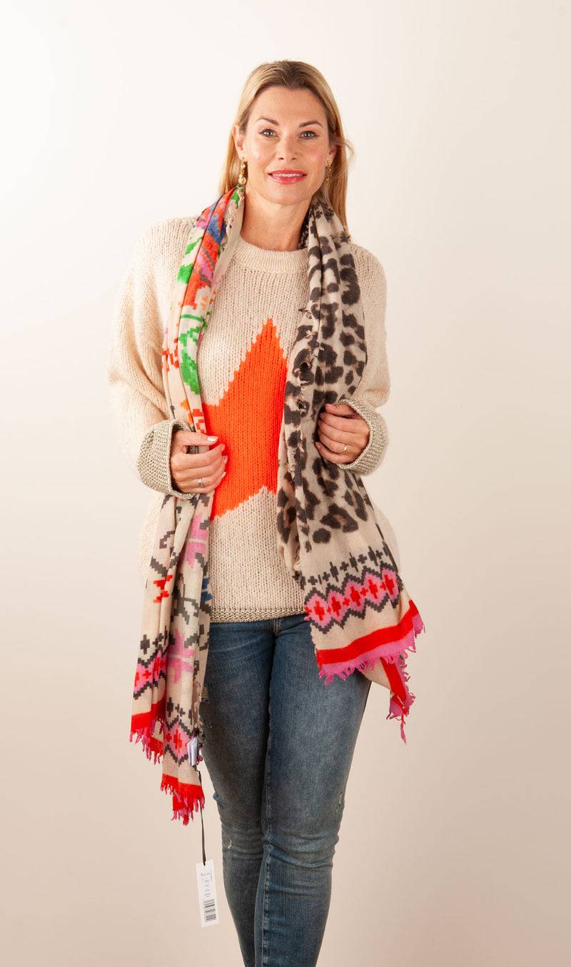 Grace Schal „Leo | Pixel“ Beige | Multicolor Große Rabatte